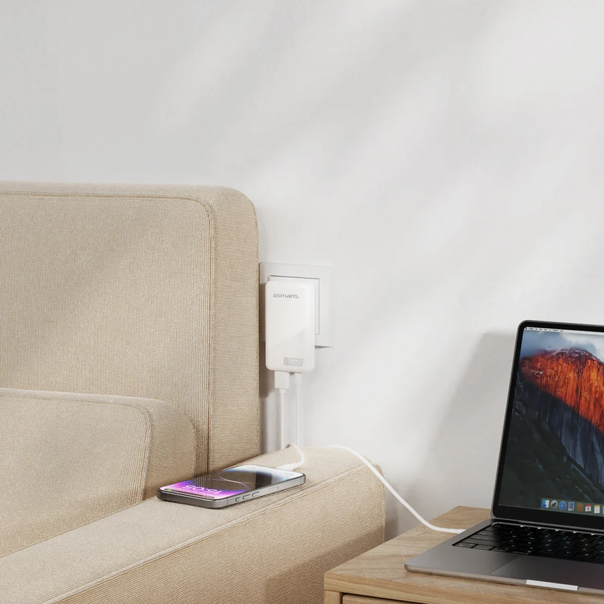 4Smarts FlatPlug 65W Power Delivery / Quick Charge USB-C / USB-A Adapter Wit afbeelding 4
