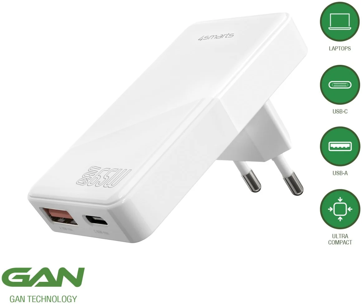 4Smarts FlatPlug 65W Power Delivery / Quick Charge USB-C / USB-A Adapter Wit afbeelding 5