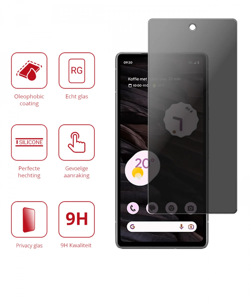 Rosso Google Pixel 7a 9H Tempered Glass Screen Protector Privacy afbeelding 2