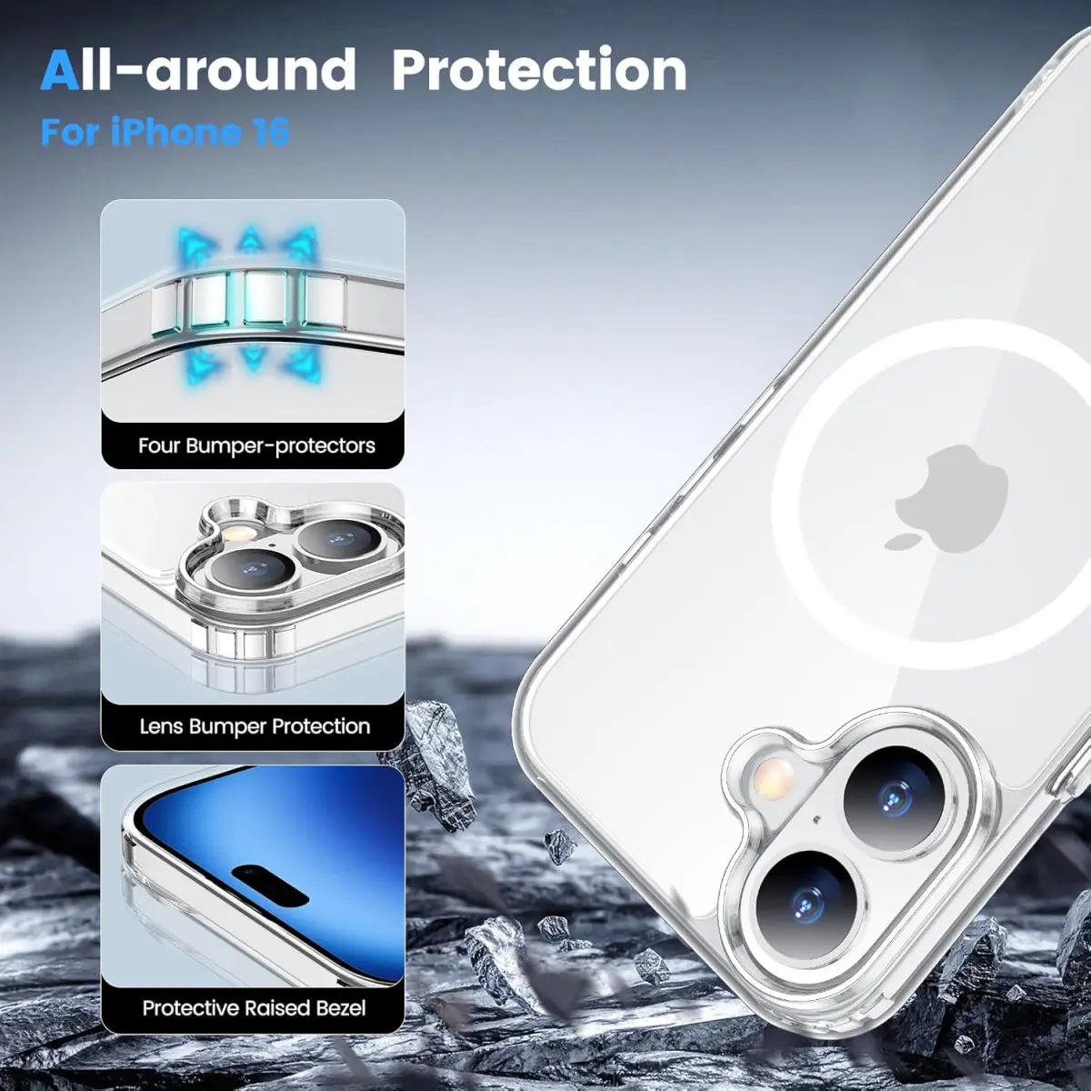 Apple iPhone 16 Hoesje Hard Back Cover met MagSafe Transparant afbeelding 5