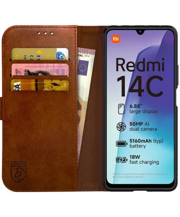 Rosso Element Xiaomi Redmi 14C Hoesje Book Case Wallet Bruin Hoesjes