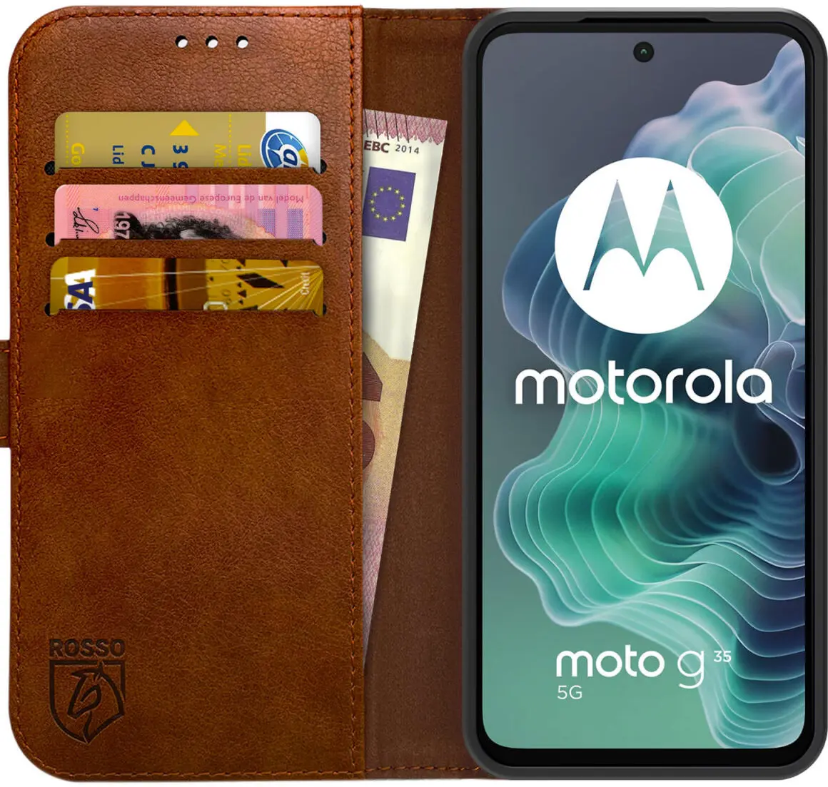 Rosso Element Motorola Moto G35 Hoesje Book Case Wallet Bruin afbeelding 1
