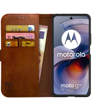 Rosso Element Motorola Moto G55 Hoesje Book Case Wallet Bruin Hoesjes