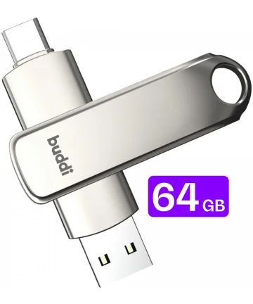 Buddi USB-A en USB-C Stick Dual Geheugenstick 64GB Grijs Geheugenkaarten