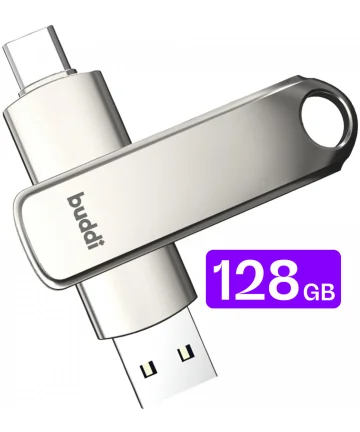 Buddi USB-A en USB-C Stick Dual Geheugenstick 128GB Grijs Geheugenkaarten