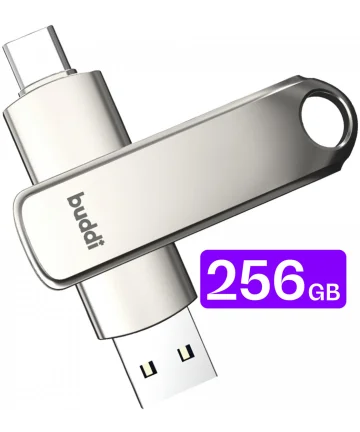 Buddi USB-A en USB-C Stick Dual Geheugenstick 256GB Grijs Geheugenkaarten