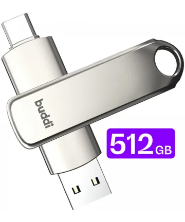 Buddi USB-A en USB-C Stick Dual Geheugenstick 512GB Grijs Geheugenkaarten