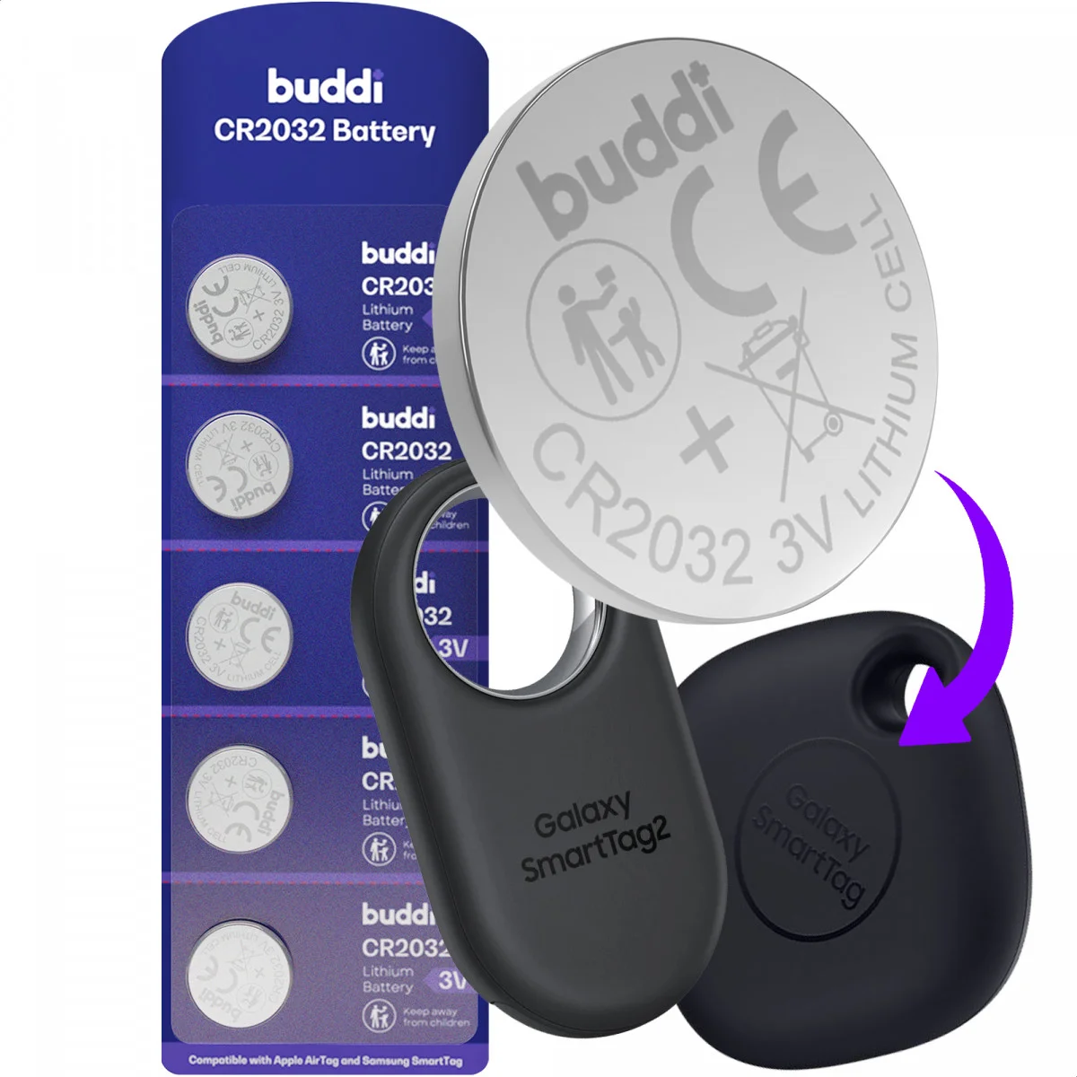 Buddi CR2032 Lithium Knoopcelbatterij SmartTag 210mh / 3V (5-Pack afbeelding 1