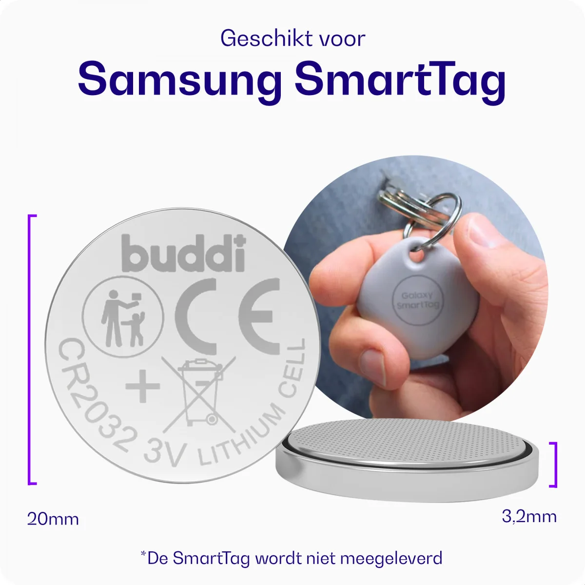 Buddi CR2032 Lithium Knoopcelbatterij SmartTag 210mh / 3V (5-Pack afbeelding 4
