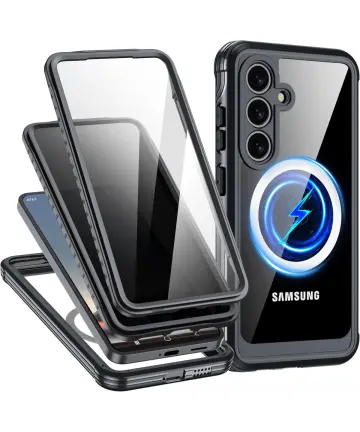 Samsung Galaxy S25 Hoesje Full Protect 360° Cover met MagSafe / Qi2 Zwart Hoesjes