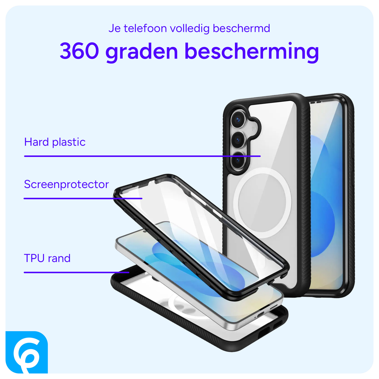 Samsung Galaxy S25 Hoesje Full Protect 360° Cover met MagSafe / Qi2 Zwart afbeelding 4
