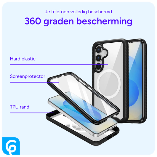 Samsung Galaxy S25 Hoesje Full Protect 360° Cover met MagSafe / Qi2 Zwart afbeelding 4