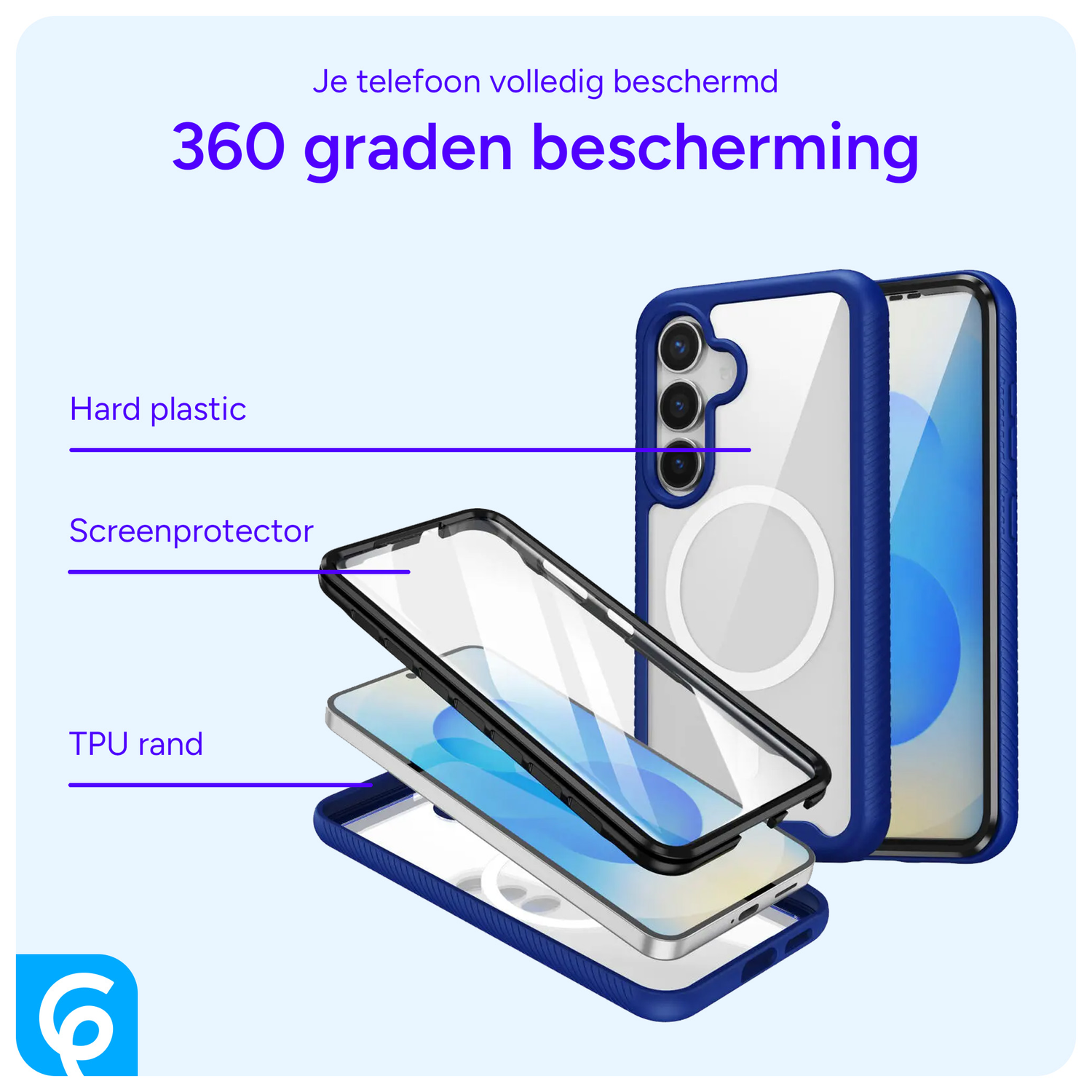 Samsung Galaxy S25 Hoesje Full Protect 360° Cover met MagSafe / Qi2 Blauw afbeelding 7