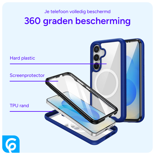 Samsung Galaxy S25 Hoesje Full Protect 360° Cover met MagSafe / Qi2 Blauw afbeelding 4