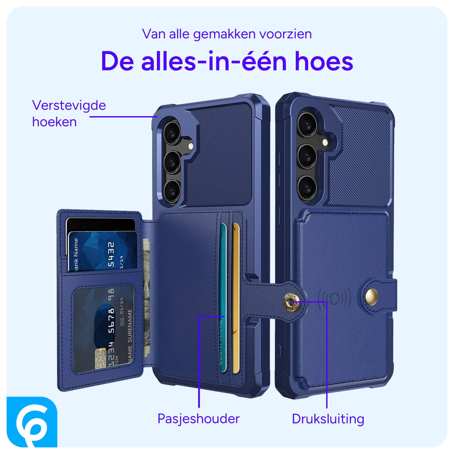 Samsung Galaxy S25 Hoesje 3-in-1 Pasjes Portemonnee Back Cover Blauw afbeelding 5