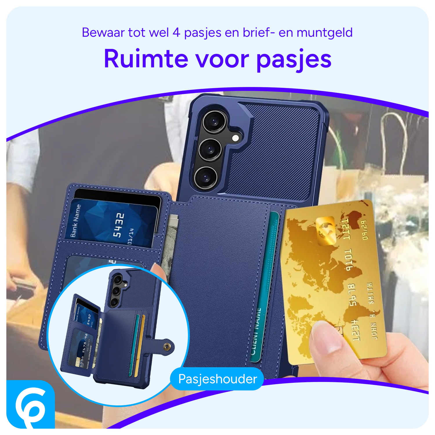 Samsung Galaxy S25 Hoesje 3-in-1 Pasjes Portemonnee Back Cover Blauw afbeelding 2
