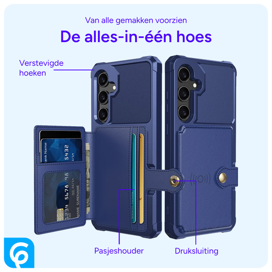 Samsung Galaxy S25 Hoesje 3-in-1 Pasjes Portemonnee Back Cover Blauw afbeelding 5