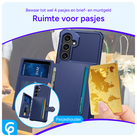 Samsung Galaxy S25 Hoesje 3-in-1 Pasjes Portemonnee Back Cover Blauw afbeelding 2