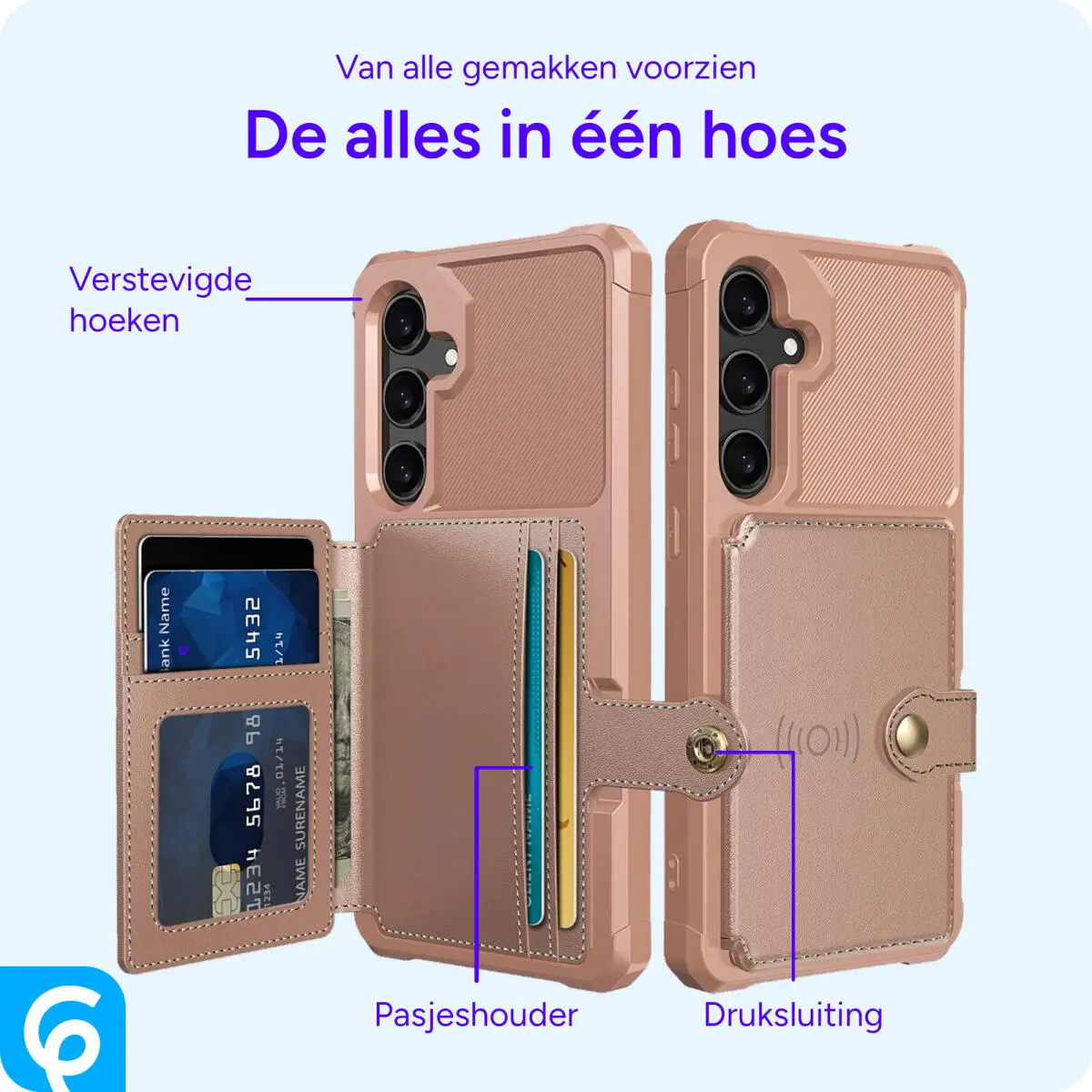 Samsung Galaxy S25 Hoesje 3-in-1 Pasjes Portemonnee Back Cover Roze afbeelding 5