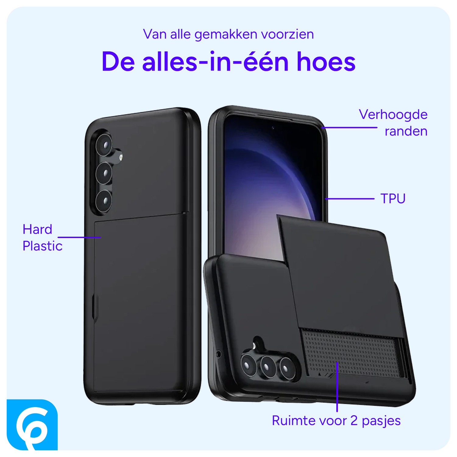 Samsung Galaxy S25 Hoesje met Slider Kaarthouder Back Cover Zwart afbeelding 2