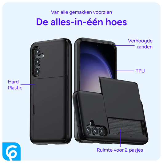 Samsung Galaxy S25 Hoesje met Slider Kaarthouder Back Cover Zwart afbeelding 2