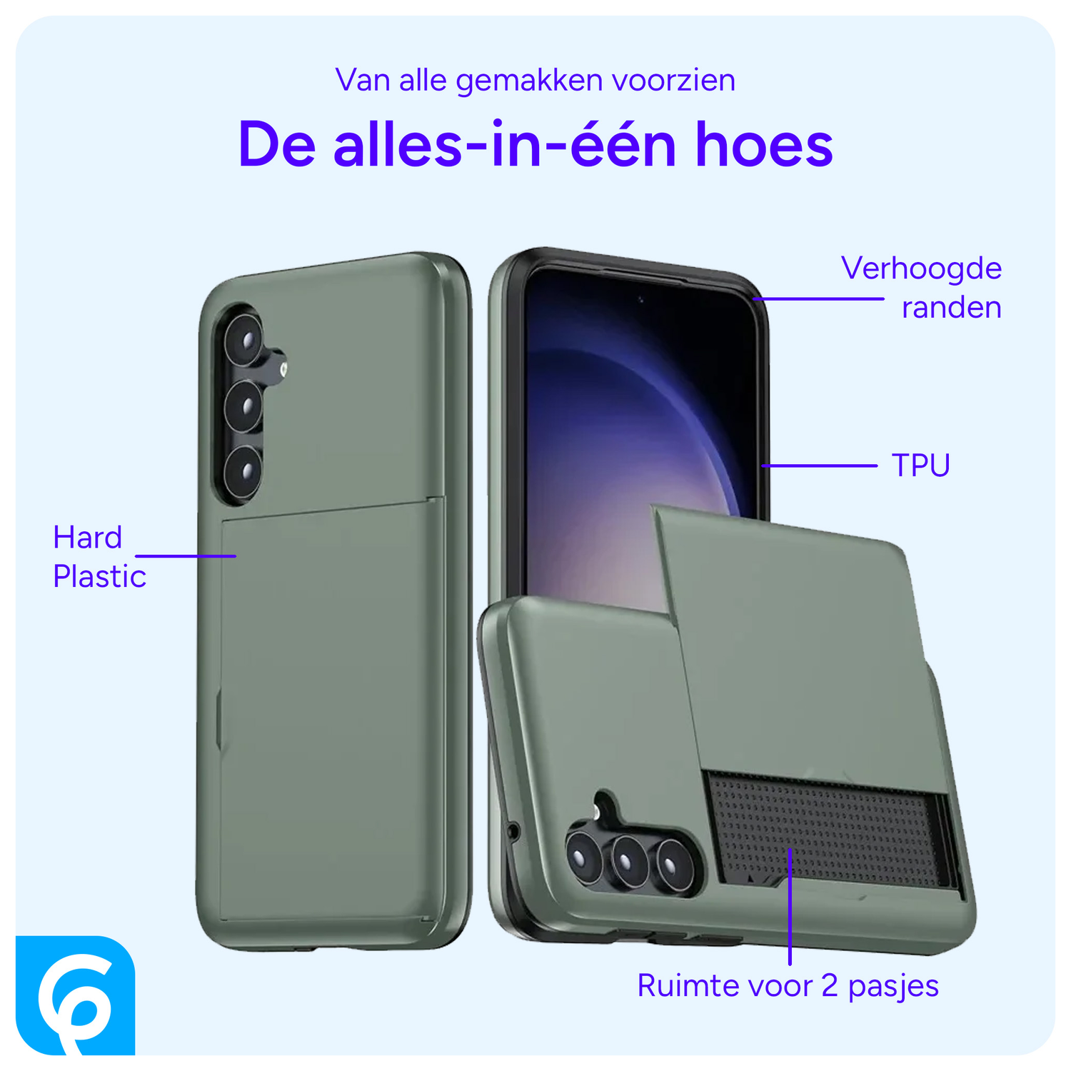 Samsung Galaxy S25 Hoesje met Slider Kaarthouder Back Cover Groen afbeelding 4