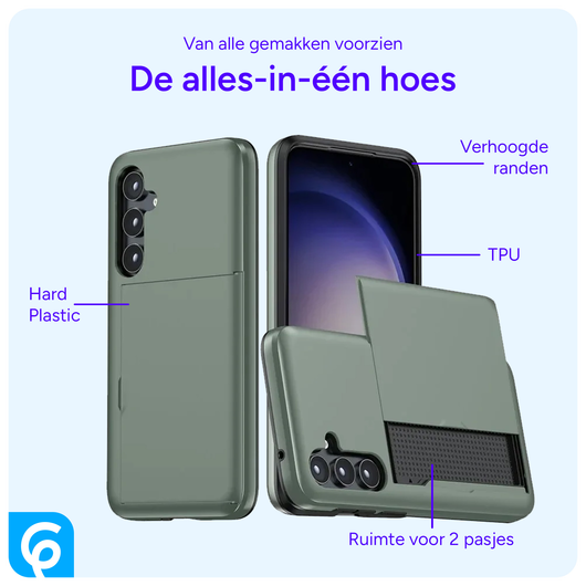 Samsung Galaxy S25 Hoesje met Slider Kaarthouder Back Cover Groen afbeelding 4