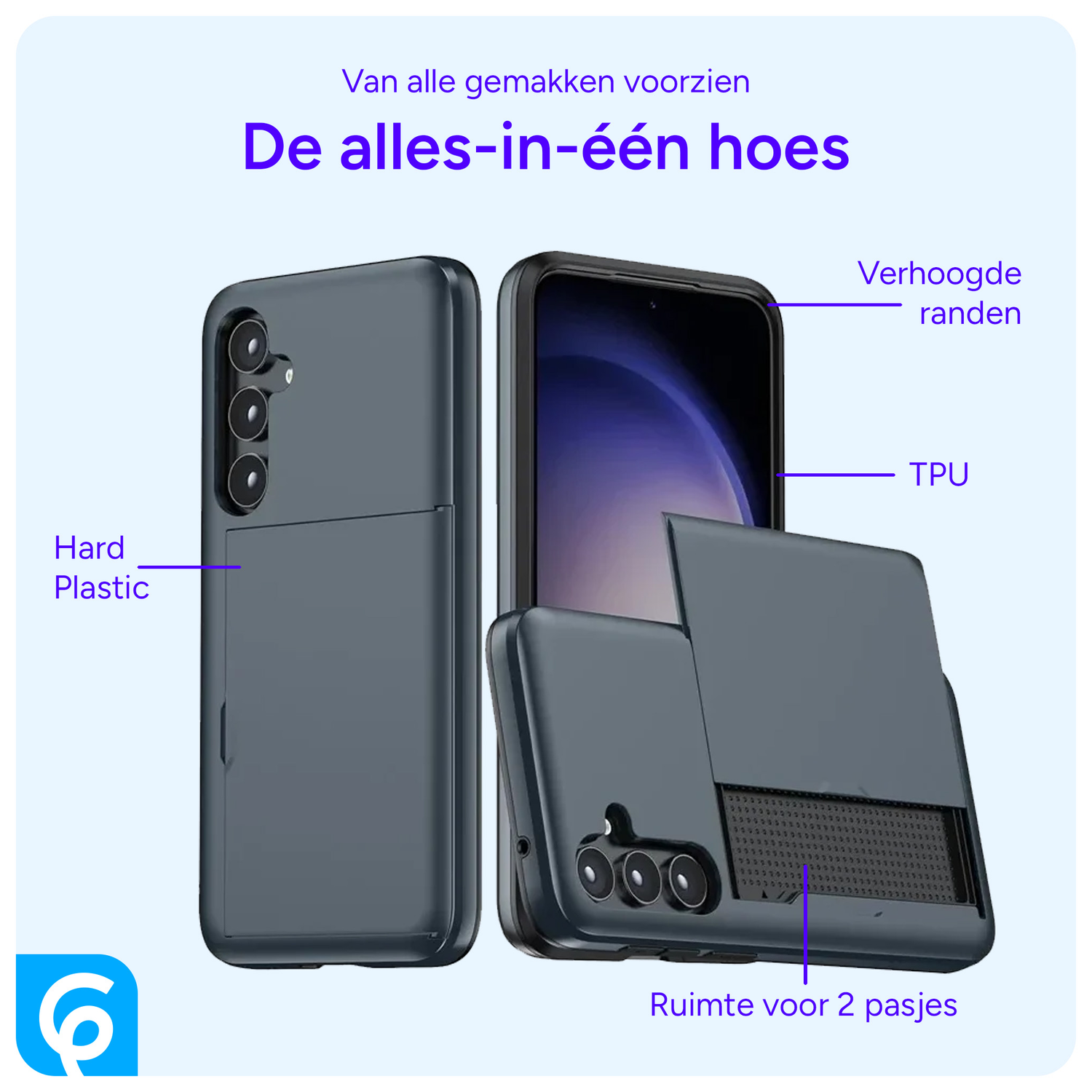 Samsung Galaxy S25 Hoesje met Slider Kaarthouder Back Cover Blauw afbeelding 4