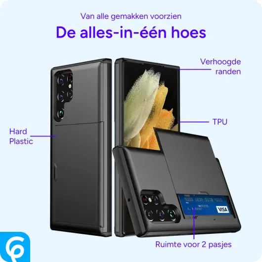 Samsung Galaxy S25 Ultra Hoesje met Slider Kaarthouder Back Cover Zwart afbeelding 4