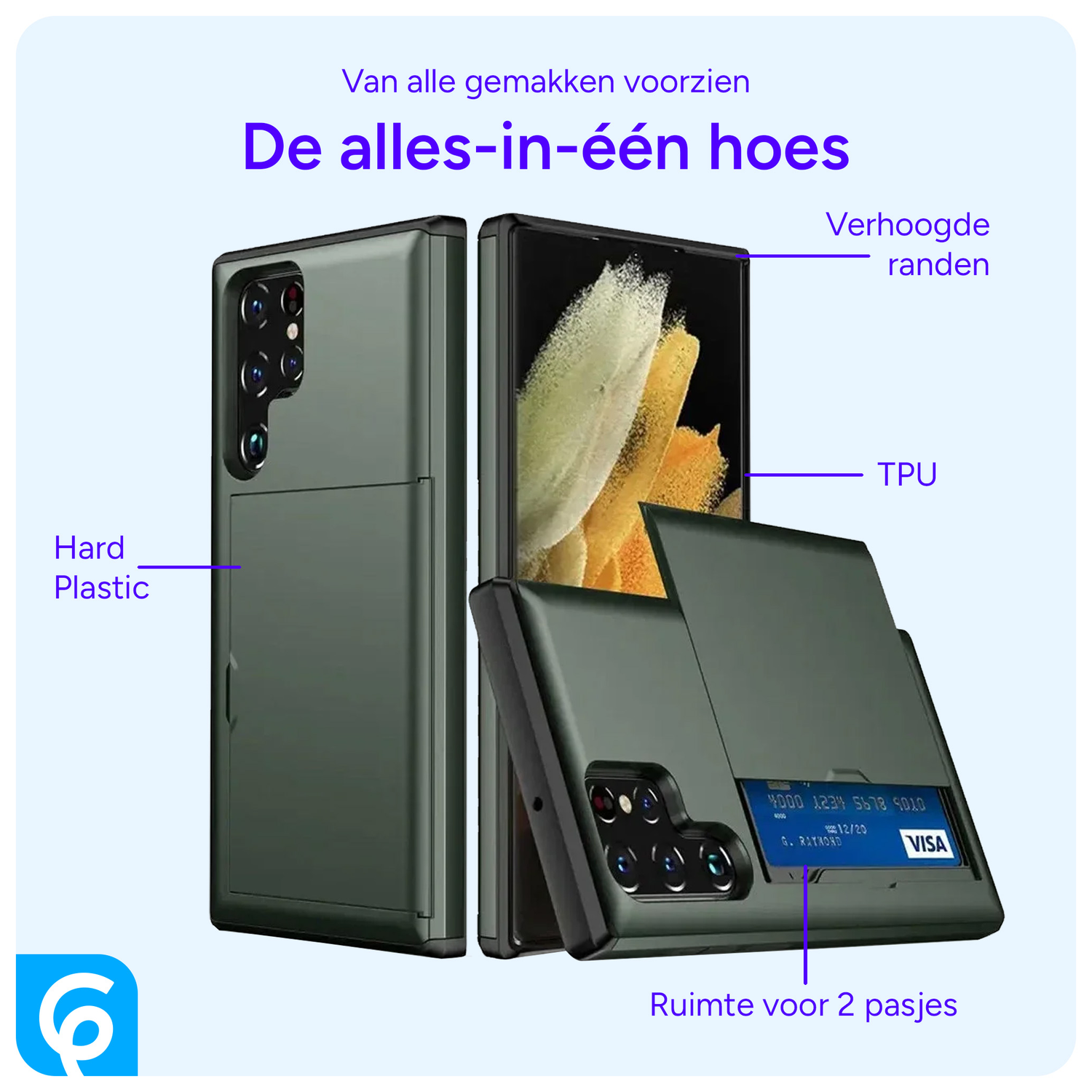 Samsung Galaxy S25 Ultra Hoesje met Slider Kaarthouder Back Cover Groen afbeelding 4