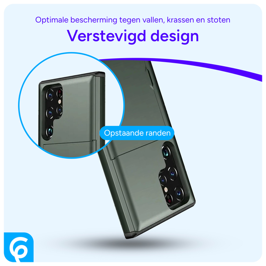 Samsung Galaxy S25 Ultra Hoesje met Slider Kaarthouder Back Cover Groen afbeelding 2