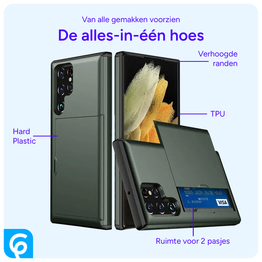 Samsung Galaxy S25 Ultra Hoesje met Slider Kaarthouder Back Cover Groen afbeelding 4