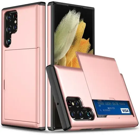 Samsung Galaxy S25 Ultra Hoesje met Slider Kaarthouder Back Cover Roze afbeelding 1