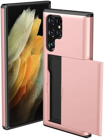 Samsung Galaxy S25 Ultra Hoesje met Slider Kaarthouder Back Cover Roze afbeelding 2