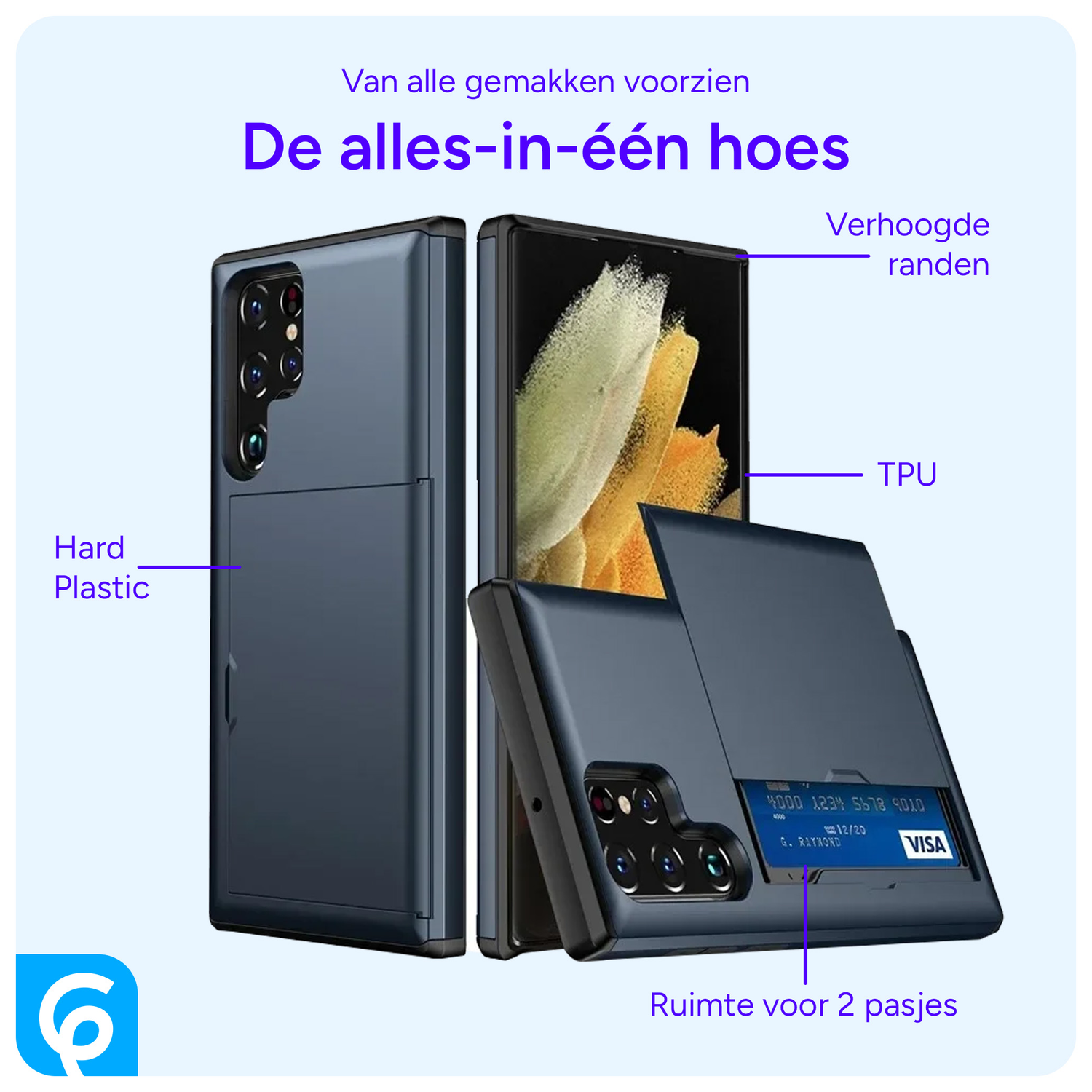 Samsung Galaxy S25 Ultra Hoesje met Slider Kaarthouder Back Cover Blauw afbeelding 4