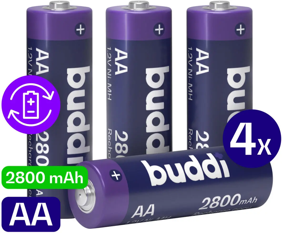 Buddi Oplaadbare AA Batterijen 2.800 mAh 1.2V 4 Stuks afbeelding 1