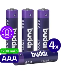 Buddi Oplaadbare AAA Batterijen 1.200 mAh 1.2V 4 Stuks afbeelding