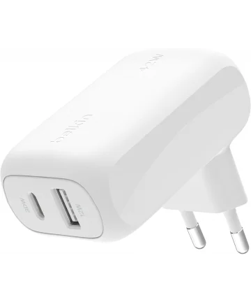 Belkin BoostCharge 42W PD/PPS Dual Wall Charger USB-A/USB-C Adapter Wit Opladers