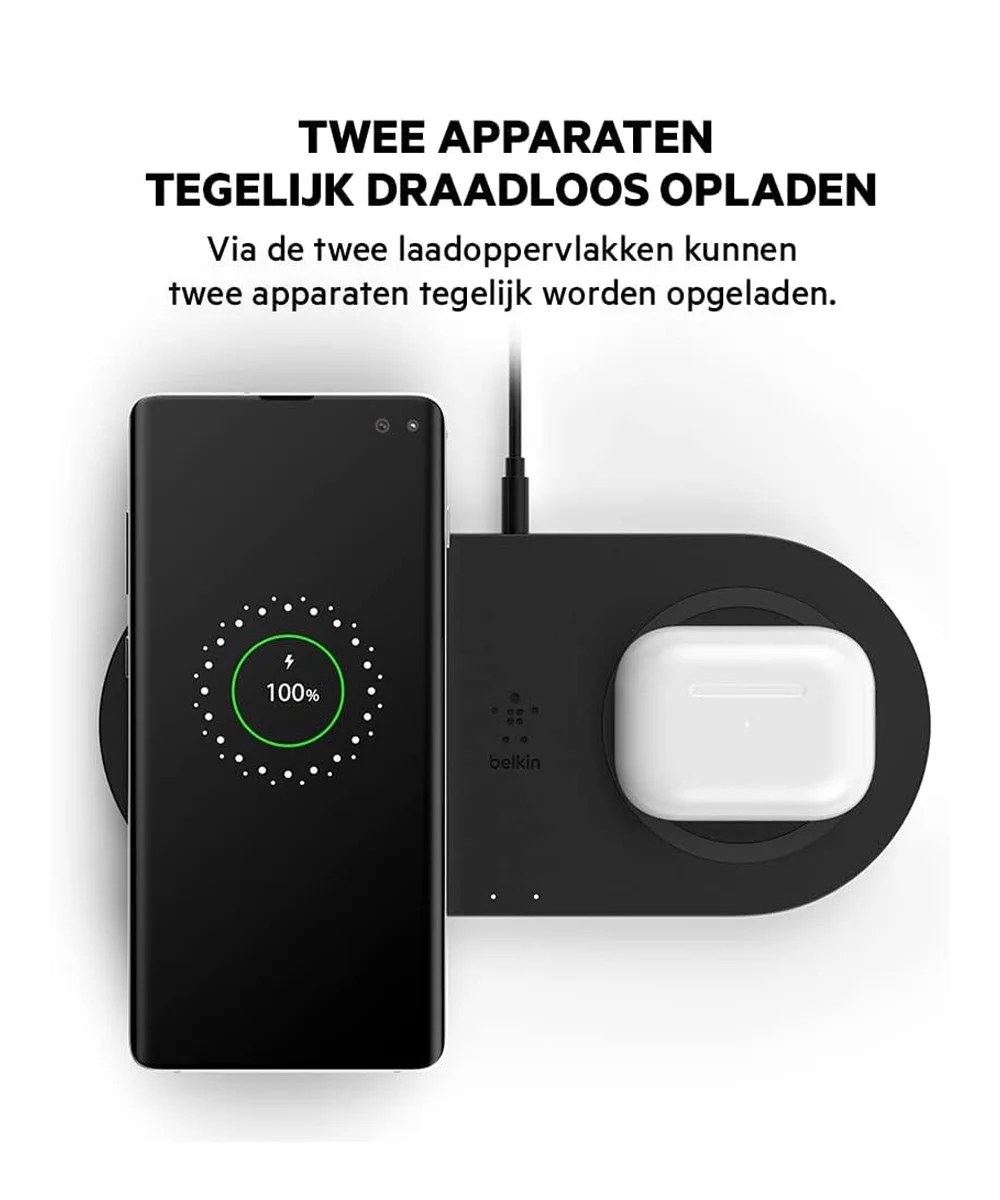 Belkin BoostCharge 15W Qi Wireless Charging Dual Pad Draadloze Oplader Zwart afbeelding 3