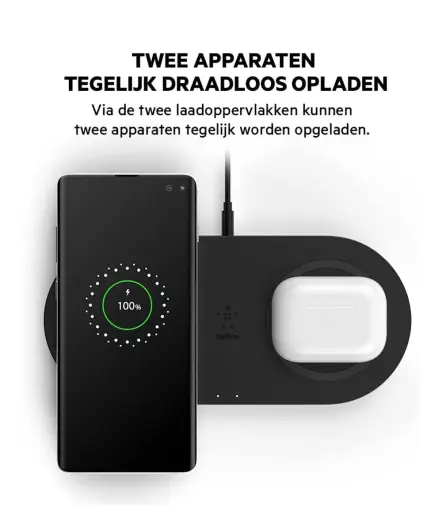 Belkin BoostCharge 15W Qi Wireless Charging Dual Pad Draadloze Oplader Zwart afbeelding 3