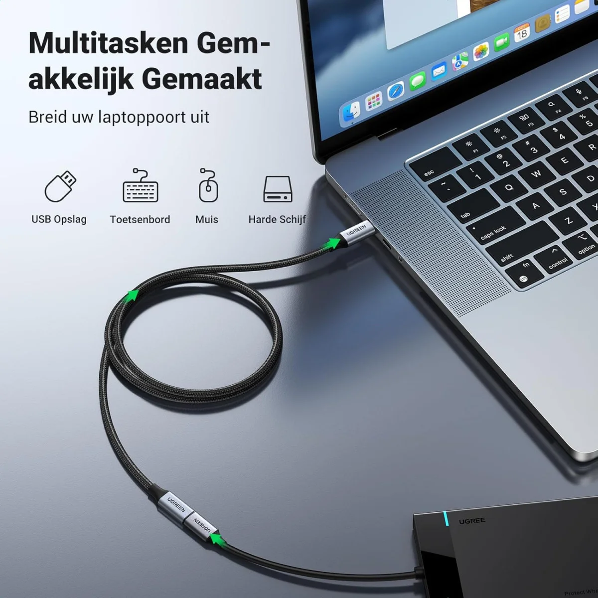 UGREEN 100W USB-C Male naar Female Verlengkabel 4K@60Hz 1M Zwart afbeelding 5