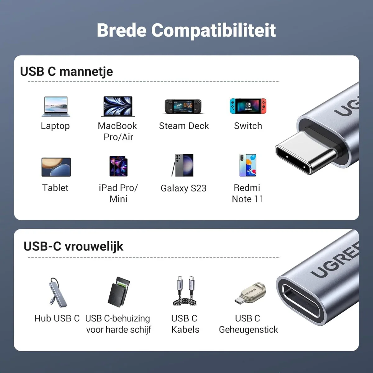UGREEN 100W USB-C Male naar Female Verlengkabel 4K@60Hz 1M Zwart afbeelding 7