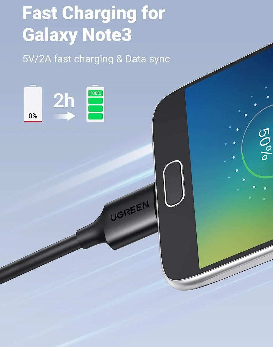 UGREEN USB naar Micro B Data en Laadkabel 10W 5Gbps 0.5M Zwart afbeelding 6