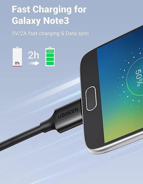 UGREEN USB naar Micro USB  B Data en Laadkabel 10W 5Gbps 1M Zwart afbeelding 5