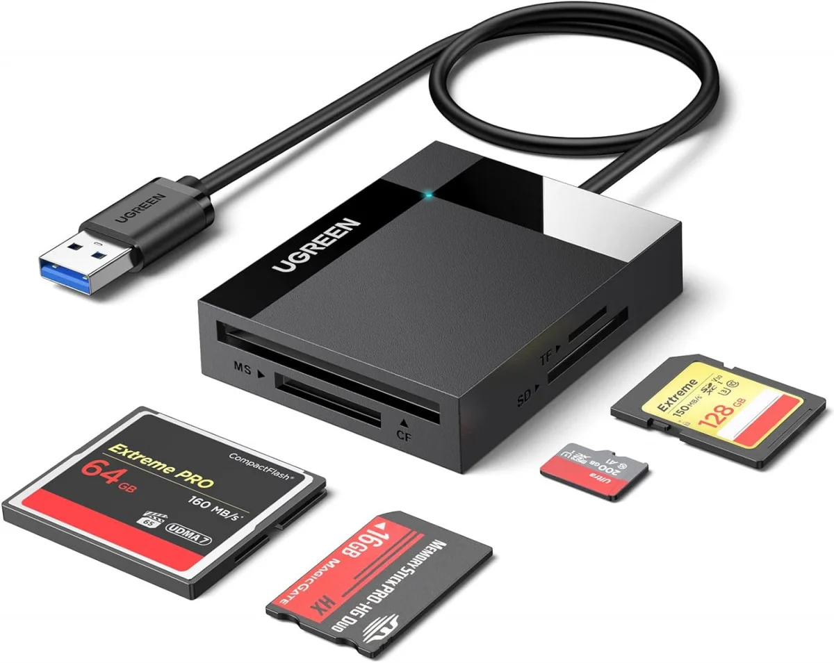 UGREEN 4-in-1 USB 3.0 SD Kaartlezer Micro SD/TF/MS/CF 5Gbps Zwart afbeelding 1