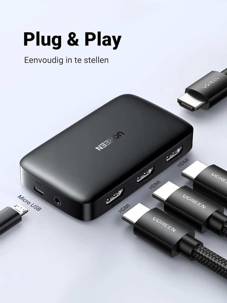 UGREEN 3-in-1 HDMI 1.4 Switch 4K@30Hz HDMI Switcher 10.2Gbps afbeelding 6