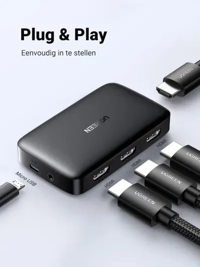 UGREEN 3-in-1 HDMI 1.4 Switch 4K@30Hz HDMI Switcher 10.2Gbps afbeelding 6