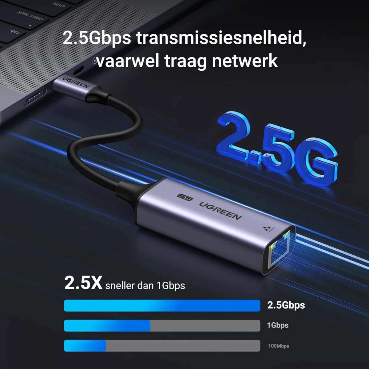 UGREEN USB-C 3.1 naar RJ45 Ethernet Netwerk Adapter 2500Mbps Gigabit afbeelding 2