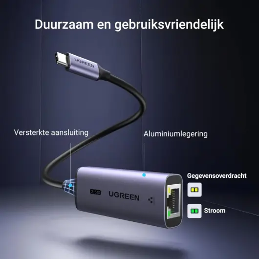 UGREEN USB-C 3.1 naar RJ45 Ethernet Netwerk Adapter 2500Mbps Gigabit afbeelding 4