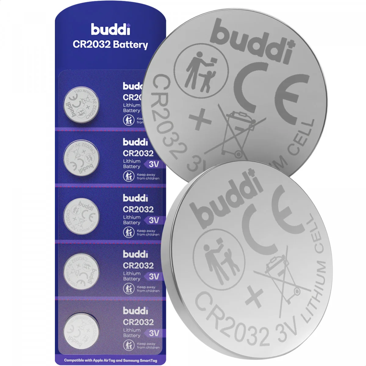 Buddi CR2032 Lithium Knoopcel Batterij 210mh / 3V (5 Pack afbeelding 1